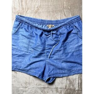 Chance R Womens Blue Chambray Drawstring Shorts‎ XL Elastic Waist Patch Pockets